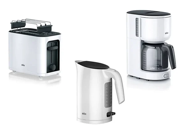 Castorama Grille Pain 2 Fentes Blanc + Bouilloire 1L Blanche + Cafetière 10 Tasses Blanche Braun grande promotion 1